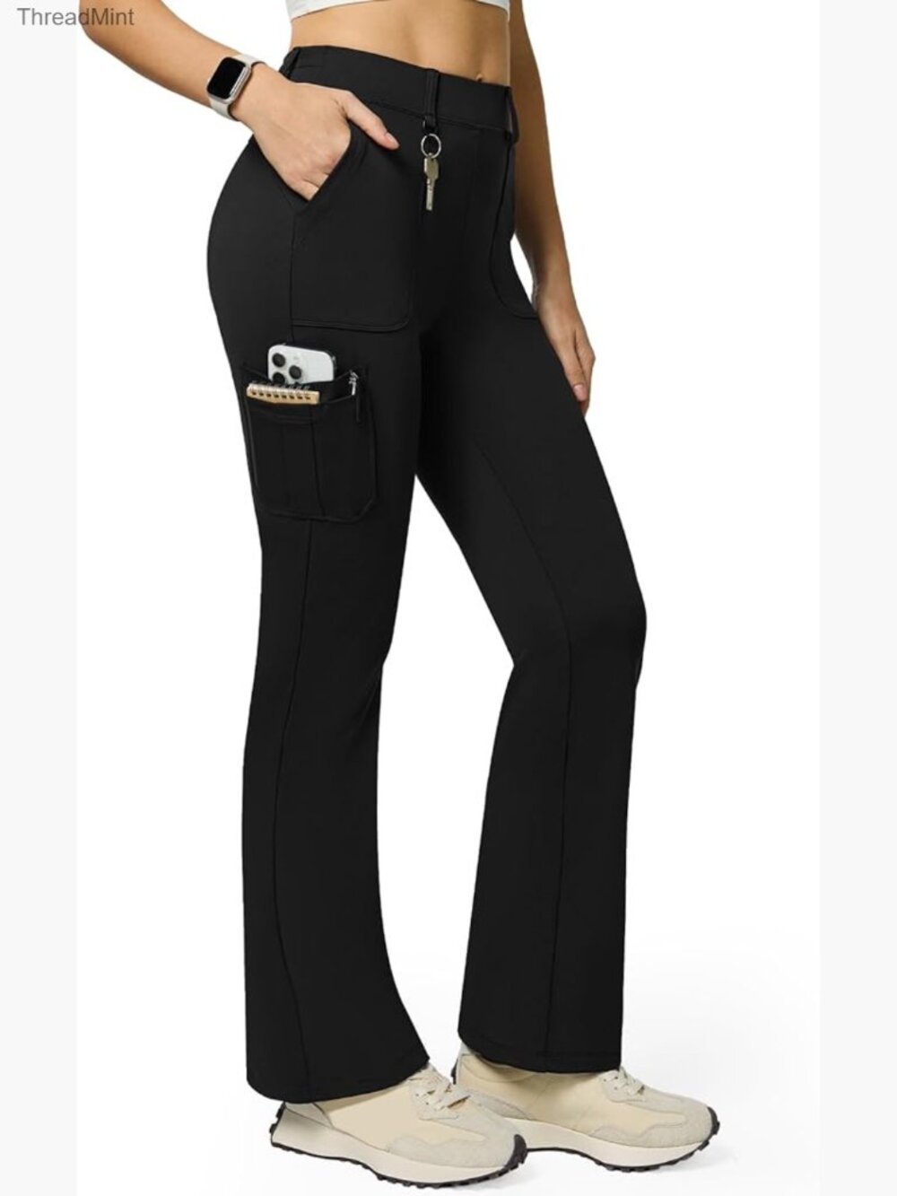 High Waist Stretch Cargo Pants Bootcut Flare Leggings 6 Pockets Yoga Work